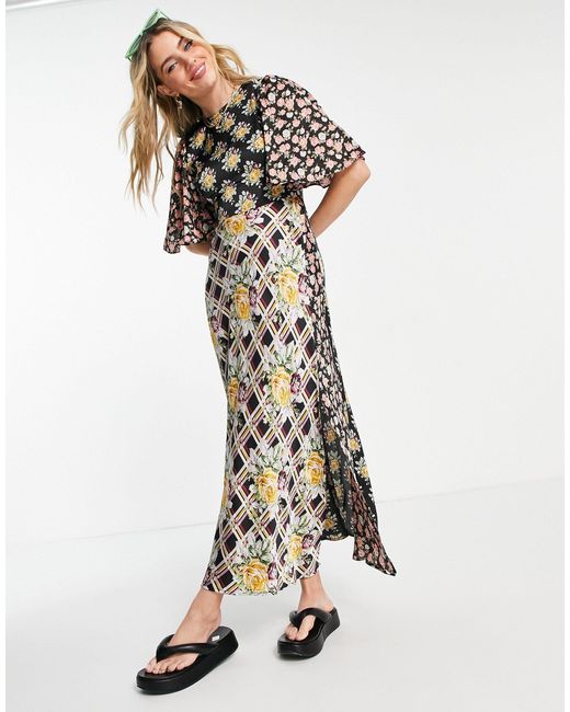 ASOS Angel Sleeve Mix And Match Print Midi Tea Dress Lyst Australia