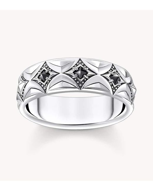 Anello A Fascia Con Motivo Di Rombi E Zirconia Nero E Brunito di Thomas Sabo in Metallic
