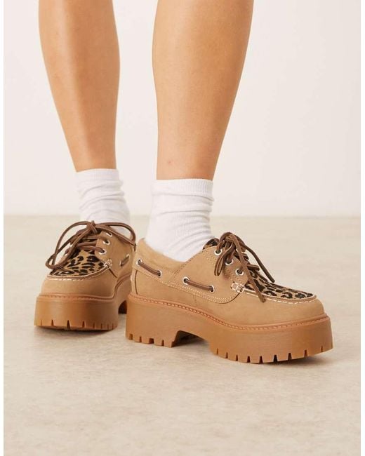 Náuticos Con 3 Pares De Ojales, Plataforma Y Estampado De Leopardo Con Acabado De Pelo Efecto Poni Stone Street De -Neutro Timberland de color Natural