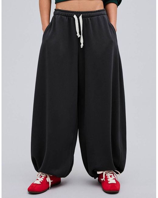 Bershka Gray Balloon Fit Plush Trousers