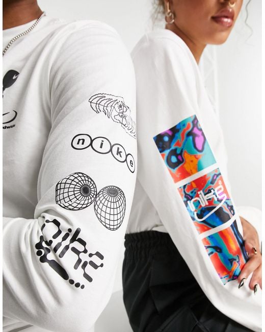 Nike Long Sleeve Graphic Tee With Arm Print in White for Men | Lyst