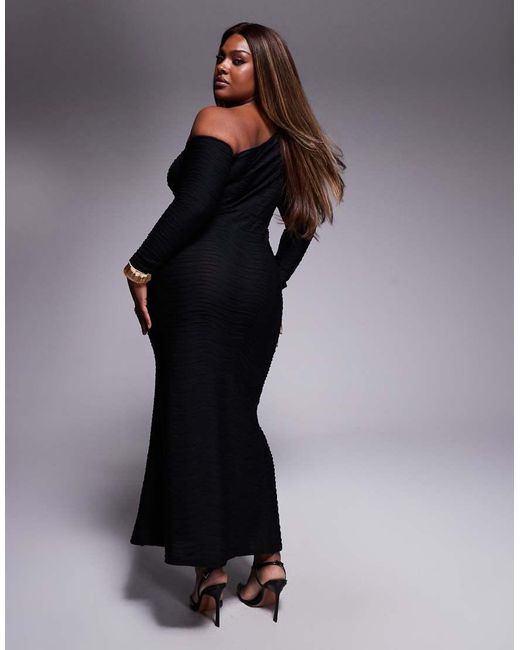 ASOS Black Asos Design Curve Long Sleeve With Cut Out And Tie Detail Maxi Dress
