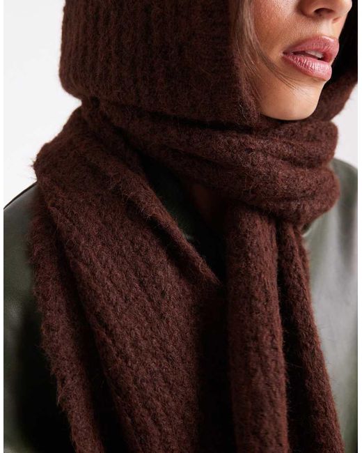 Object Brown Super Soft Knitted Hooded Scarf