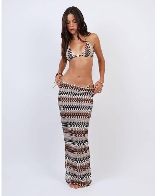 SIMMI Brown Bali Woven Triangle Beaded Bikini Top