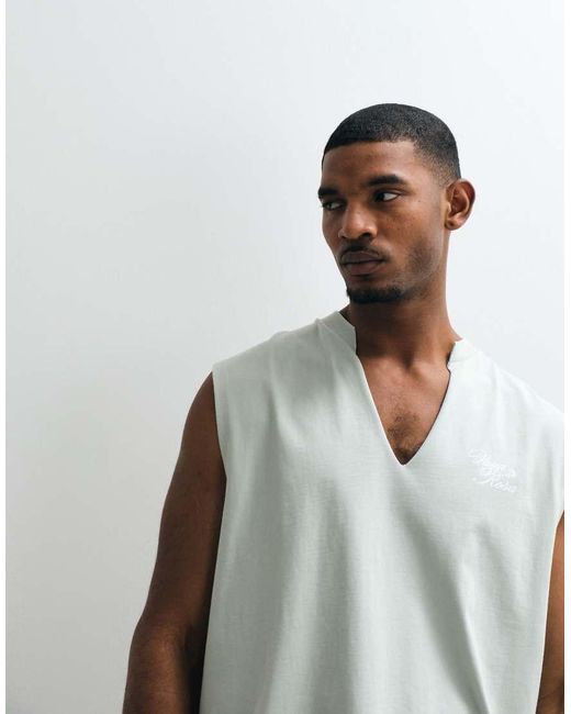 ASOS White Boxy Oversized Tank With V-neck for men