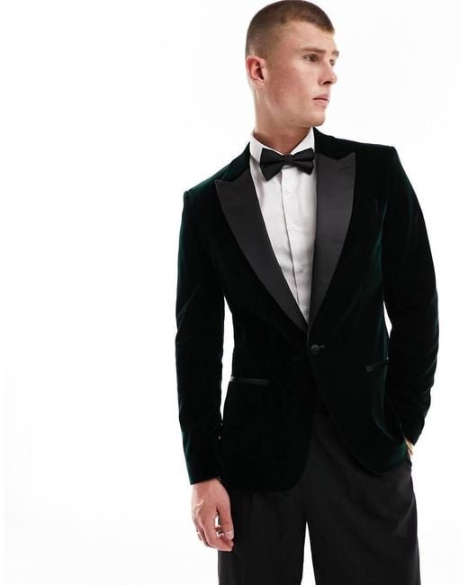 River Island Black Velvet Tuxedo Jacket for men
