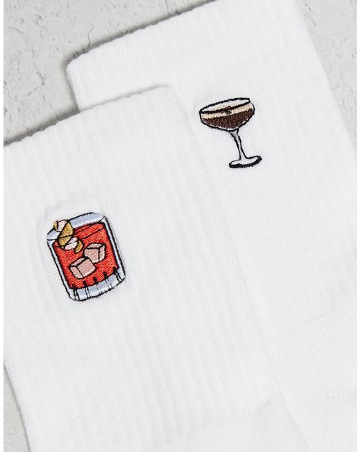 ASOS White 2 Pack Socks With Embroidered Cocktails for men