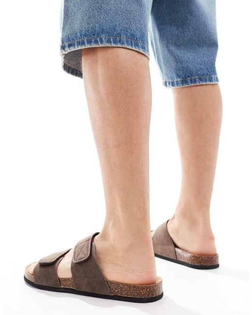 Threadbare Blue Faux Suede Two Strap Sandals for men