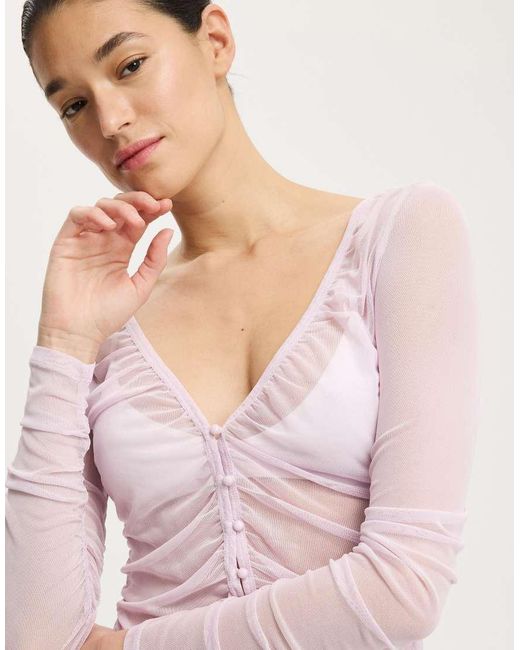 Cotton On Purple Alix Mesh Button Through Long Sleeve