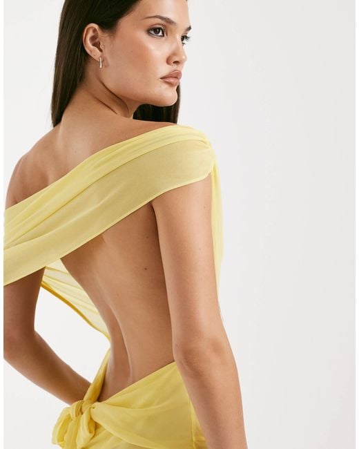 I.AM.GIA Metallic Kahlo Chiffon Sheer Off Shoulder Open Back Tie Detail Maxi Dress