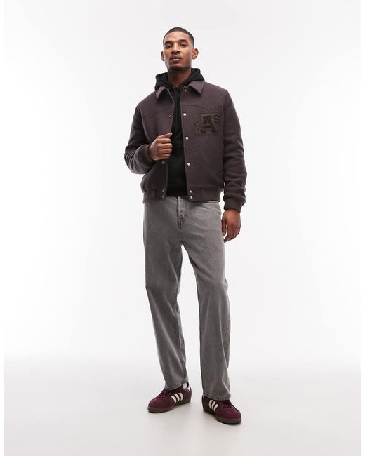 AllSaints Brown Royce Patch Logo Wool Jacket for men