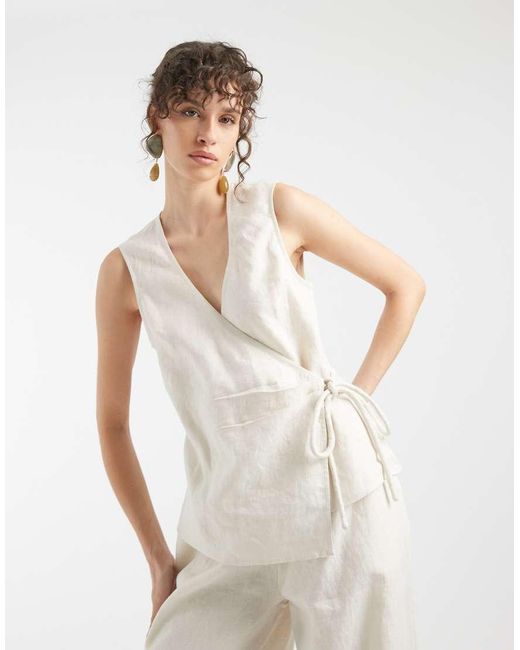 ASOS Natural 100% Linen Wrap Jumpsuit