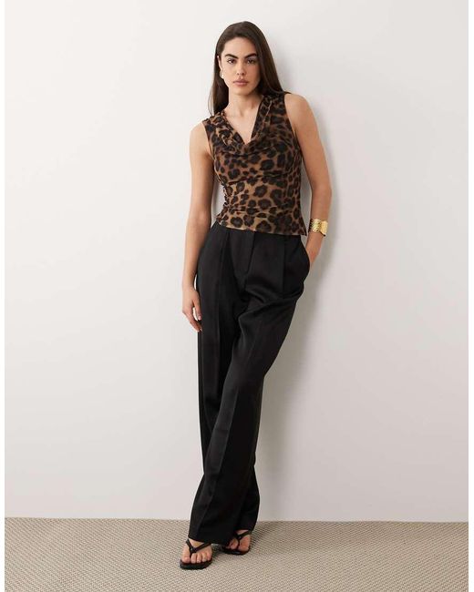 ASOS Black Printed Mesh Slinky Draped Top
