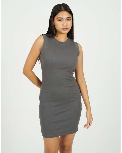Brave Soul Gray Ribbed Jersey Sleeveless Bodycon Mini Dress