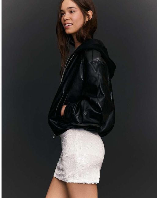Bershka Black Lace Sequin Mini Skirt