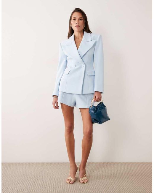 Wanderdoll Blue Charlotte Oversized Lapel Cinch Waist Blazer Co-ord