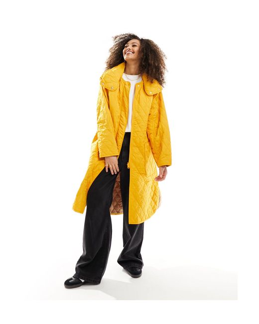French Connection Yellow Aris Quilted Oversized Coat