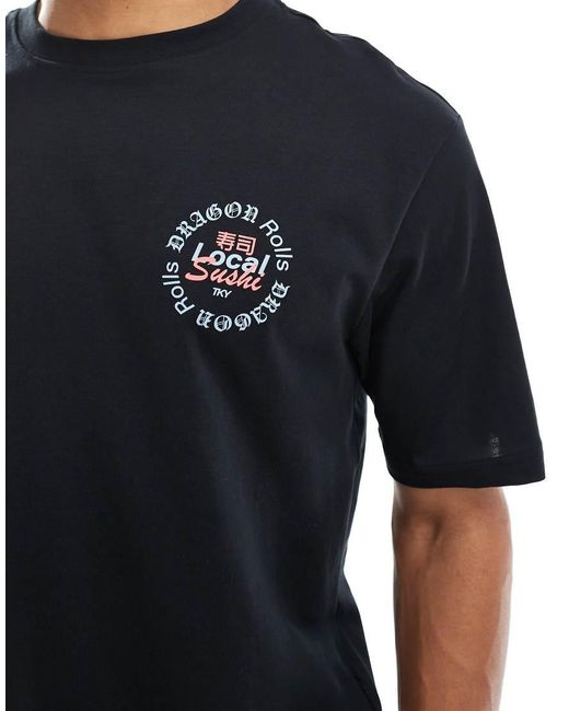 Only & Sons Gray Relaxed Fit T-shirt With Sushi Back Print for men