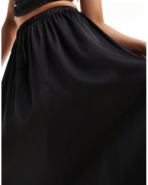 ASOS Black Full Satin Midi Skirt