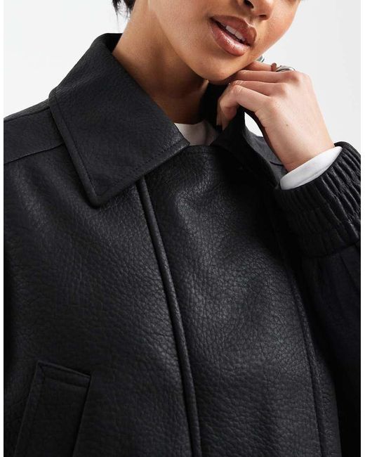 ASOS Black Asos Design Petite Leather Look Moto Bomber Jacket