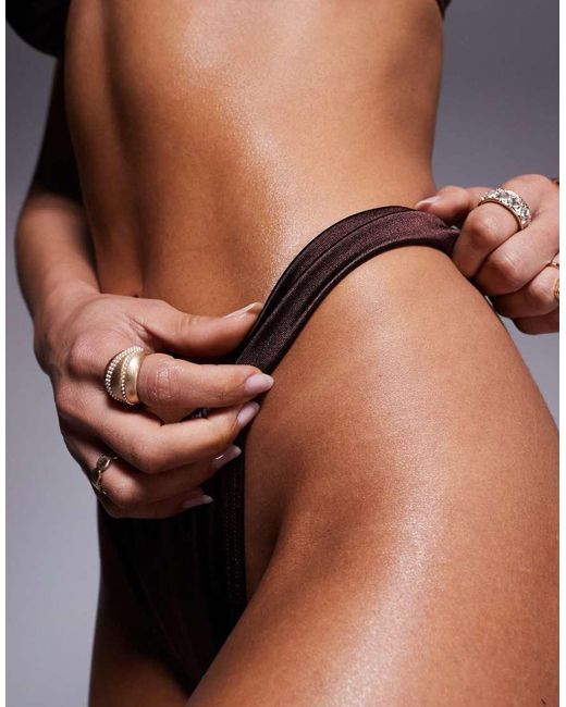 Slip Bikini Lucido Con Fascette di South Beach in Brown