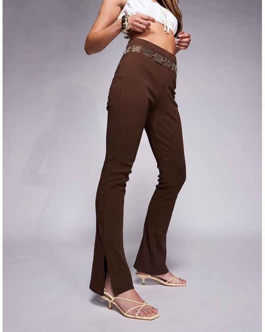 ASOS Brown Ribbed Split Hem Flare Trouser