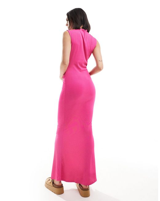 Vero Moda Pink High Neck Sleeveless Ribbed Jersey Maxi Dress