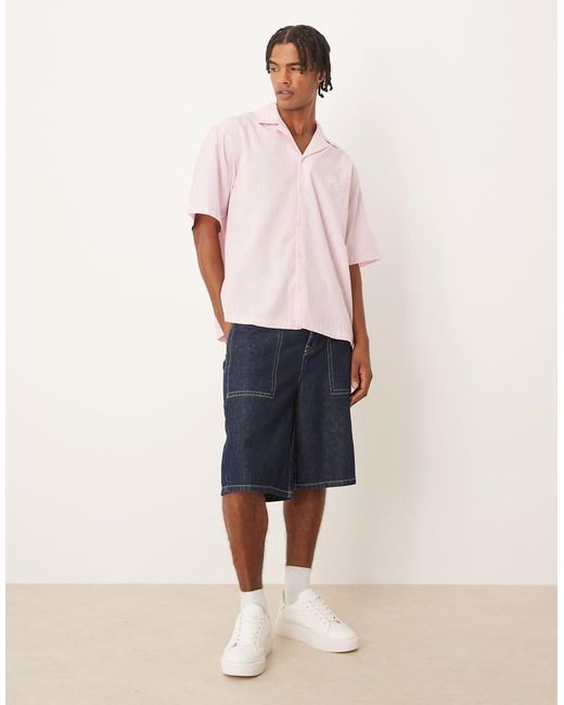 Camicia Oversize A Righe Rosa E Bianco Con Rever E Ricamo di ASOS in White da Uomo