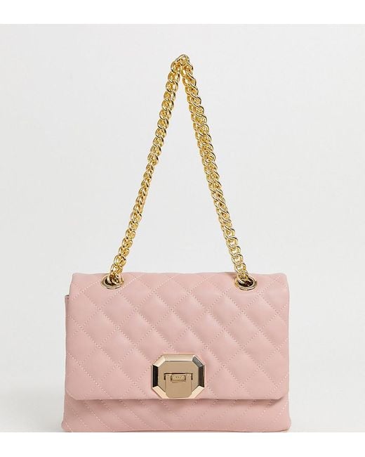 ALDO Menifee Light Pink Quilted Cross Body Bag With Double Gold Chunky Chain Strap