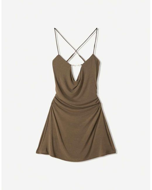 Bershka Natural Mini Dress With Collar