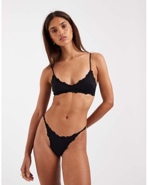 Free People Black Charlie Micro Thong
