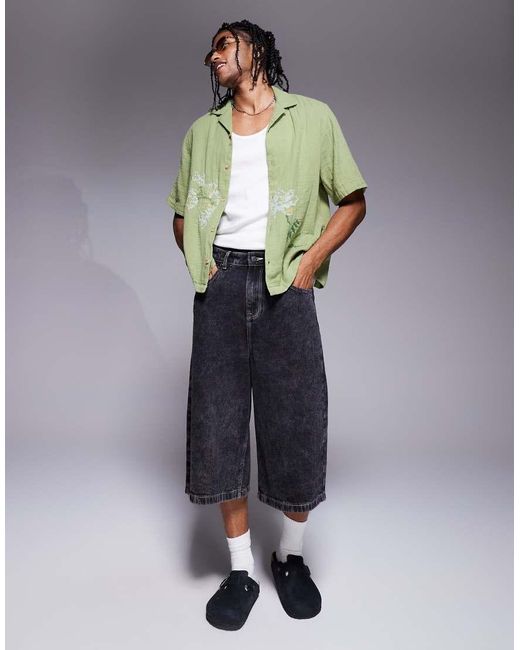 Camicia Squadrata Con Rever E Ricamo A Fiori di ASOS in Green da Uomo