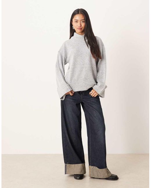 Vila Gray Roll Neck Knitted Jumper With Cuff Detail
