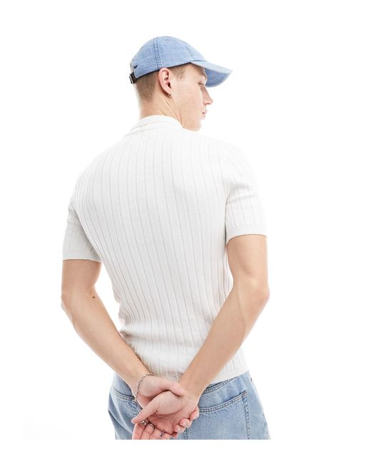 ASOS – körperbetontes t-shirt aus rippstrick in White für Herren