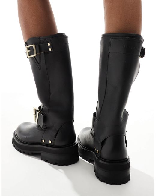 AllSaints Tay Leather Buckle Biker Boots in Blue Lyst