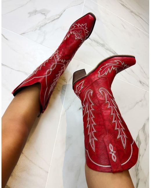 GIA STUDIOS Red Cowboy Western Boots