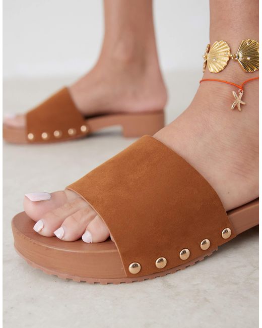ASOS Brown Favorite Suedette Clog Mules