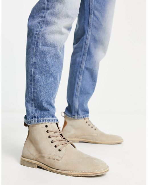 ASOS Leather Desert Boots in Blue for Men Lyst