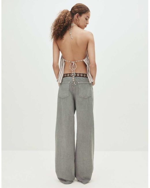 Top Allacciato Al Collo A Righe di Pull&Bear in Natural