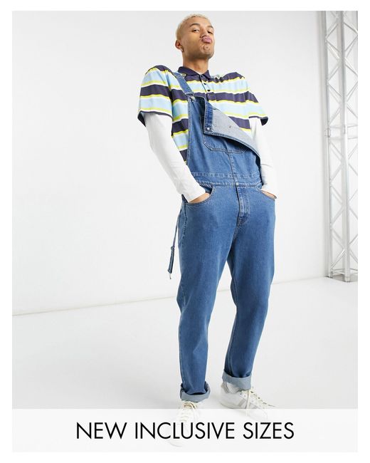 ASOS Denim Dungarees in Mid Wash Blue 