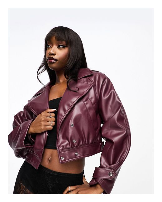 ASOS Red Faux Leather Glam 80s Crop Jacket