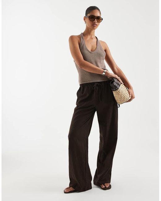 ASOS Brown Knitted Halter Top With Beads