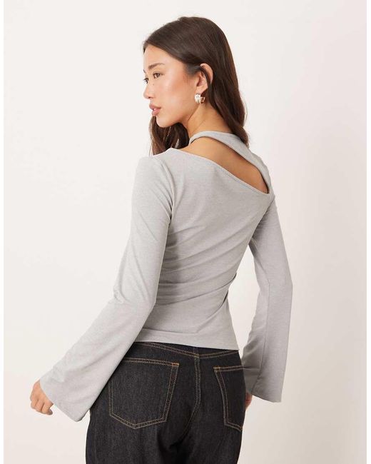 ASOS White Cotton Touch Long Sleeve Top With Cut Out Detail