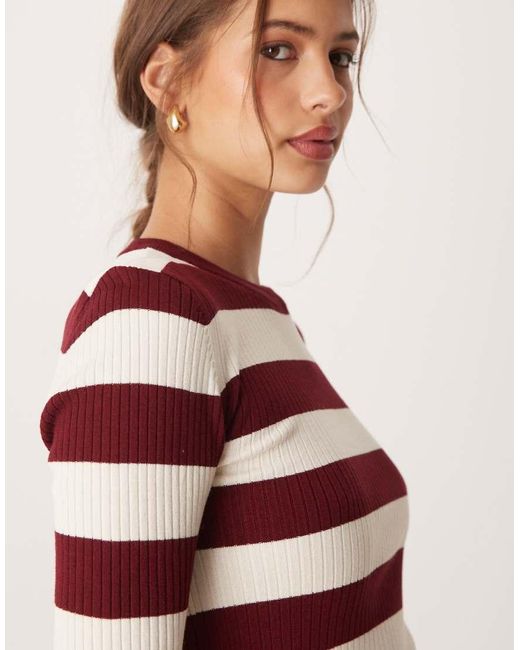 Maglione A Righe Bordeaux Con Scollo Rotondo di Jdy in Blue