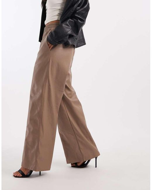 French Connection Gray Pu Wide Leg Trousers With Tie Waist