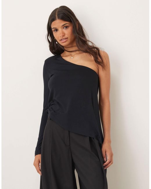 ASOS Blue One Shoulder Asymmetric Long Sleeve Top With Shoulder Pads