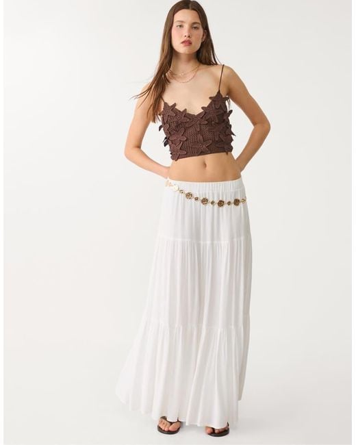 Stradivarius White Floral Crochet Top