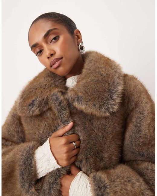 Mango Brown Faux Fur Cropped Jacket With Collar Detail