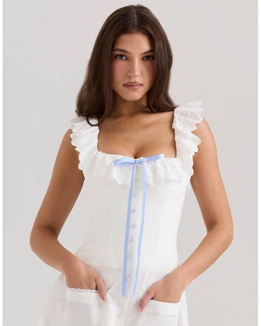House Of Cb White Mathilde Cotton Broderie Anglaise Trim Midi Dress