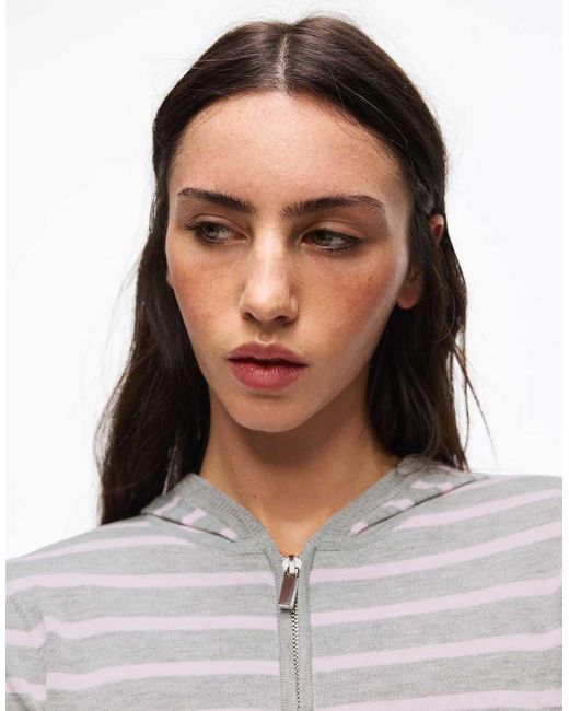 Bershka Gray Striped Zip-up Hoodie